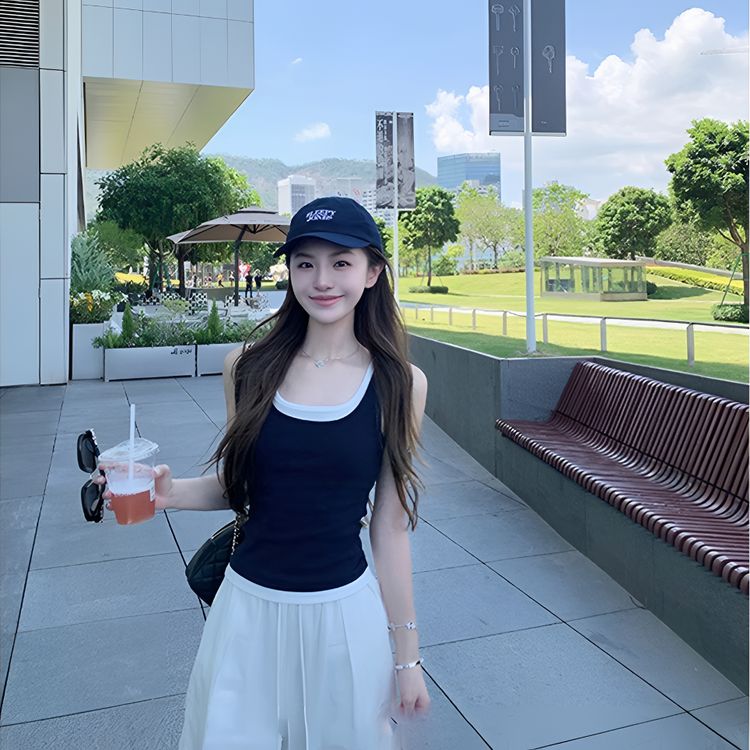 2026夏季新款假两件小众设计别致修身显瘦简约无袖背心上衣韩版商品图