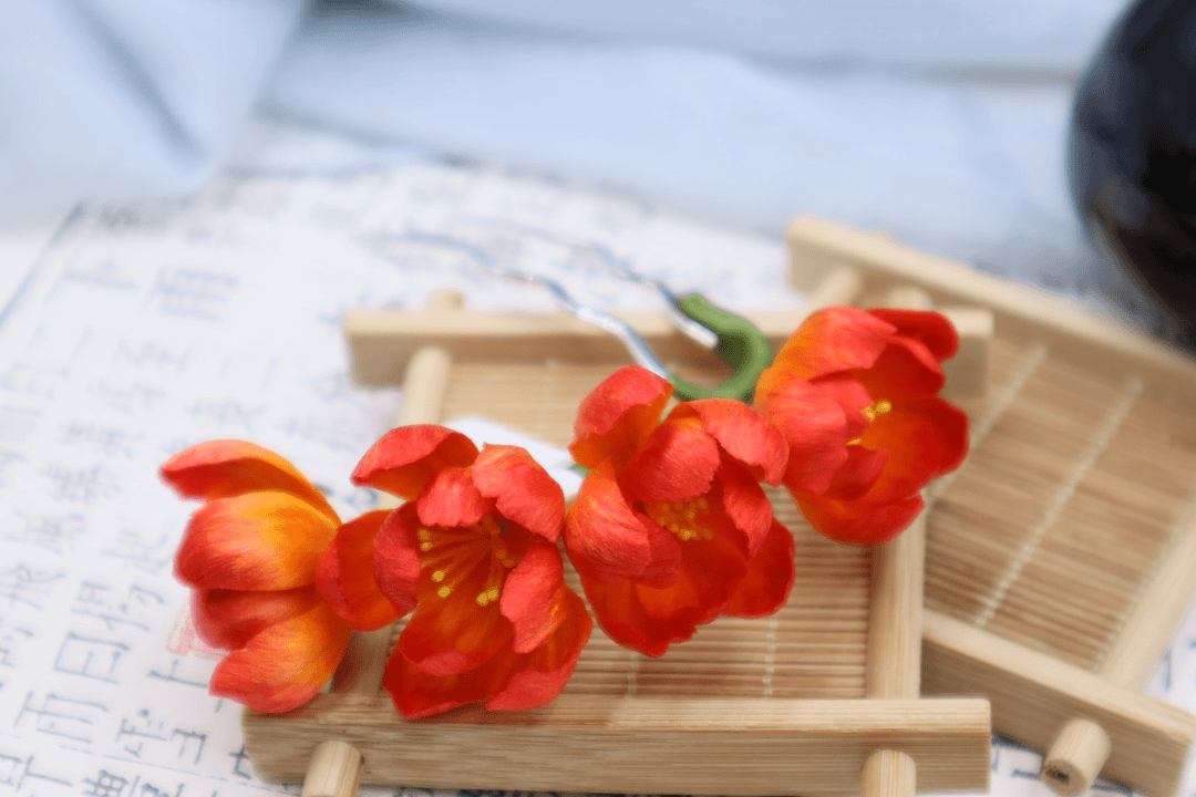 中国非遗绒花排簪发簪百搭古风简约气质纯手工古典日常超仙簪子商品图