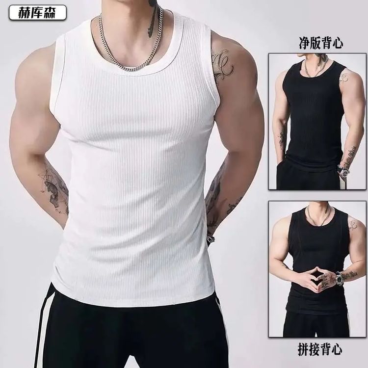 2026夏季新款运动男冰丝螺纹凉感上衣修身显大健身工字健身背心商品图