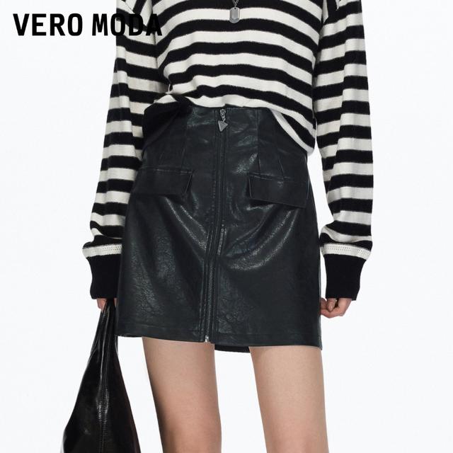 Vero Moda半身裙【布朗尼】新款PU高腰显瘦A字捏褶短裙326316014商品图
