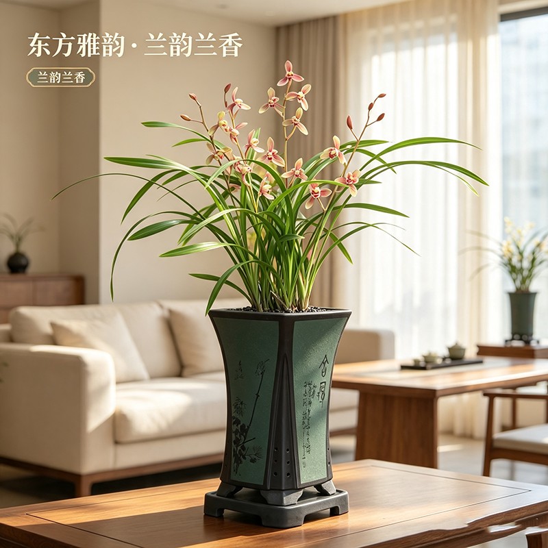 建兰铭品【好色仙人】带高端紫砂花盆幽香兰花室内好养易活商品图