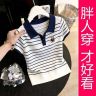 宽松显瘦【80-200斤】Polo领撞色冰丝短袖T恤女夏季镂空针织上衣潮商品图