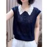 【正版竹节麻】蕾丝钩花娃娃小方领超细竹节麻时尚显瘦百搭针织衫商品图