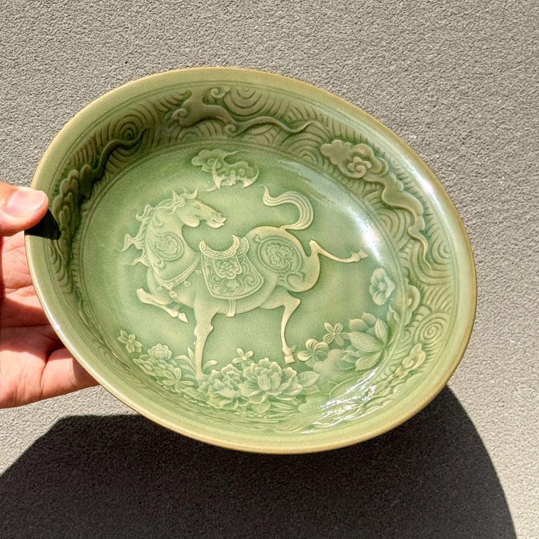 【长安知己】非遗耀州窑青瓷「马踏繁花盘」秘色浮雕茶具茶盘壶承果盘商品图