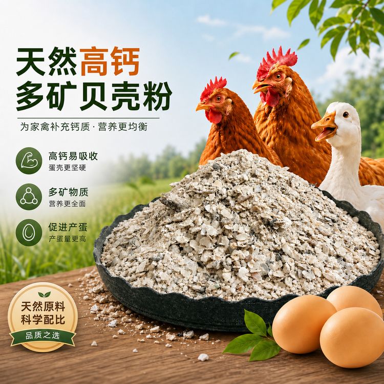 天然贝壳粉鸡鸭鹅鸽子补钙产蛋通用牡蛎粉高钙饲料添加剂提升蛋量商品图
