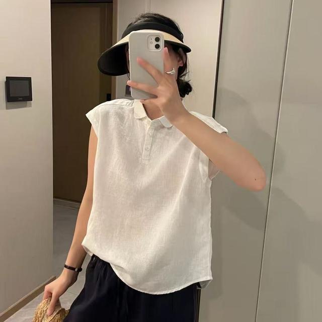 【现货+运费险】短袖衬衫女小个子休闲宽松棉麻衬衫时尚衬衫商品图