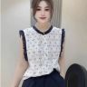 韩系高级感纯棉圆领木耳边无袖衬衫女夏季甜美减龄设计感背心上衣商品图