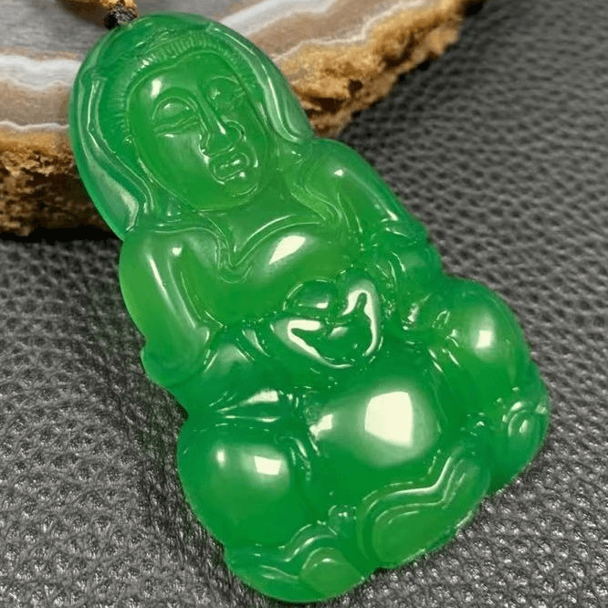 S659（天然珠宝）天然老种冰绿观音吊坠-双十一嗨购节-配绳子商品图