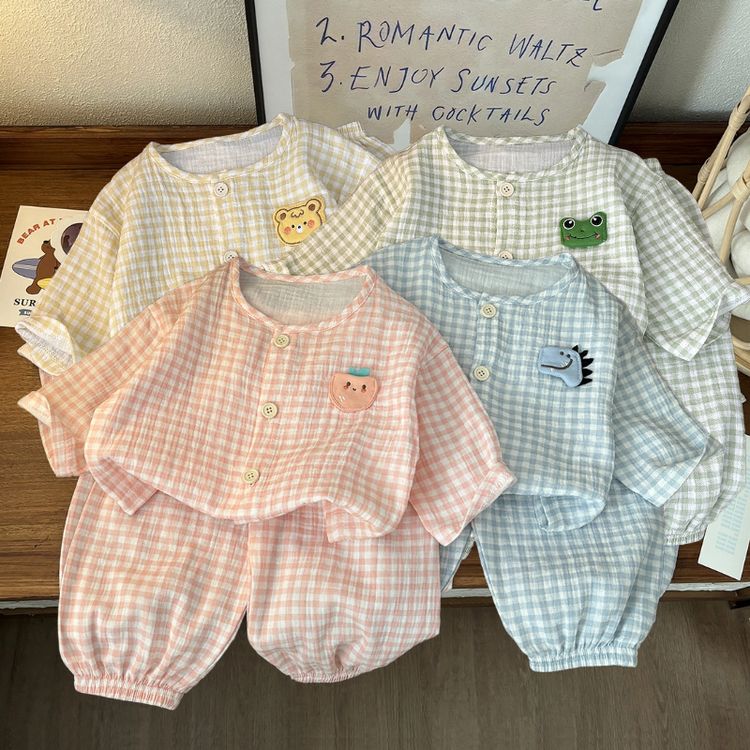 新款纱布儿童家居服 儿童睡衣男女童宝宝婴幼儿休闲家居服套装商品图