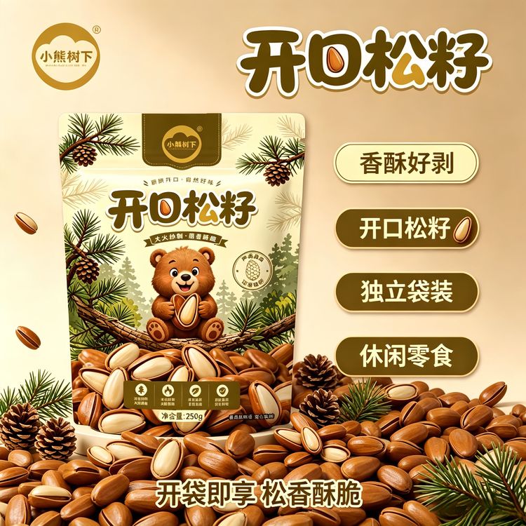 小熊树下新货东北松子A+红松子原味开口松子干果坚果零食商品图