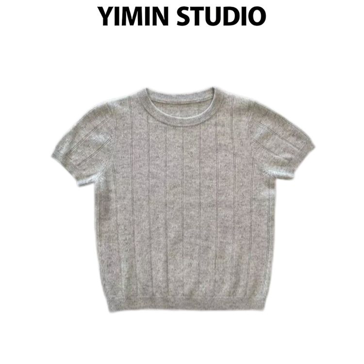 YIMIN 【云絮】设计感镂空圆领针织短袖上衣商品图