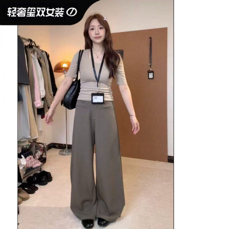 臻货优选布姿尚品新款韩系中腰垂感百搭显瘦阔腿宽松休闲网红女裤商品图