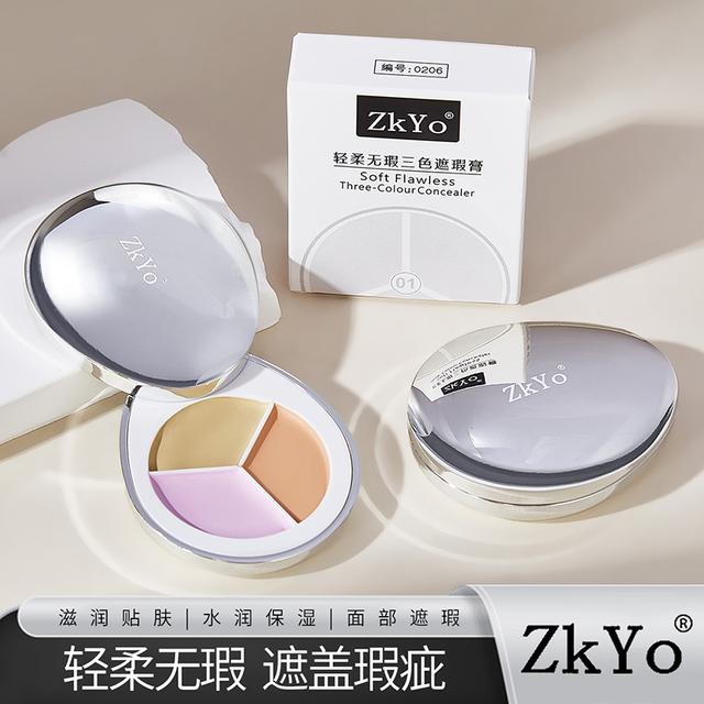 ZKYO三色遮瑕膏质地轻薄防汗柔雾遮盖痘印斑点黑眼圈服帖不脱妆商品图