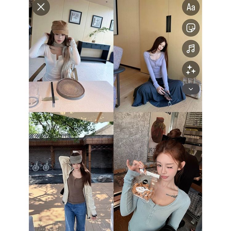 【运费险】早秋口袋亨利衫修身长袖T恤修身显瘦百搭打底上衣女51226商品图