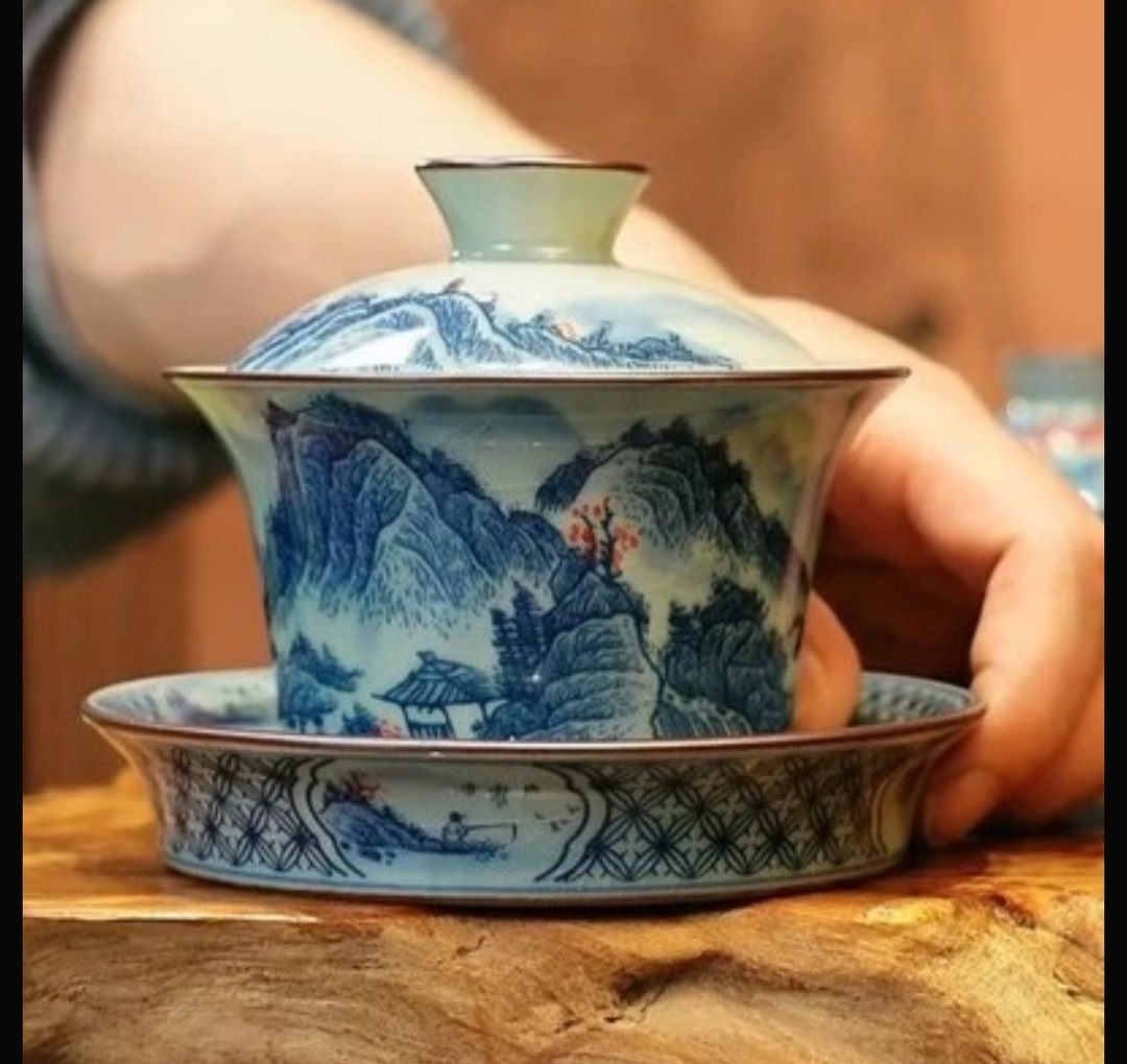 景德镇老陶泥开片镇店之宝风水马蹄三才盖碗商品图