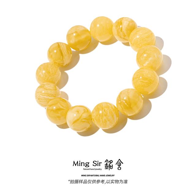 【铭舍 初见花】浓花14-20mm天然俄料蜜蜡手串圆珠单圈蜜蜡原矿原石商品图