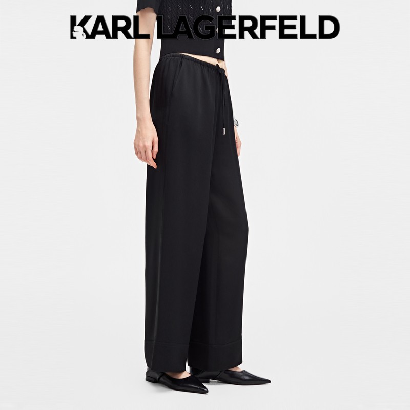 【杨光专属】KARLLAGER休闲裤阔腿裤裤子抽绳黑色女装T恤P22E1004商品图