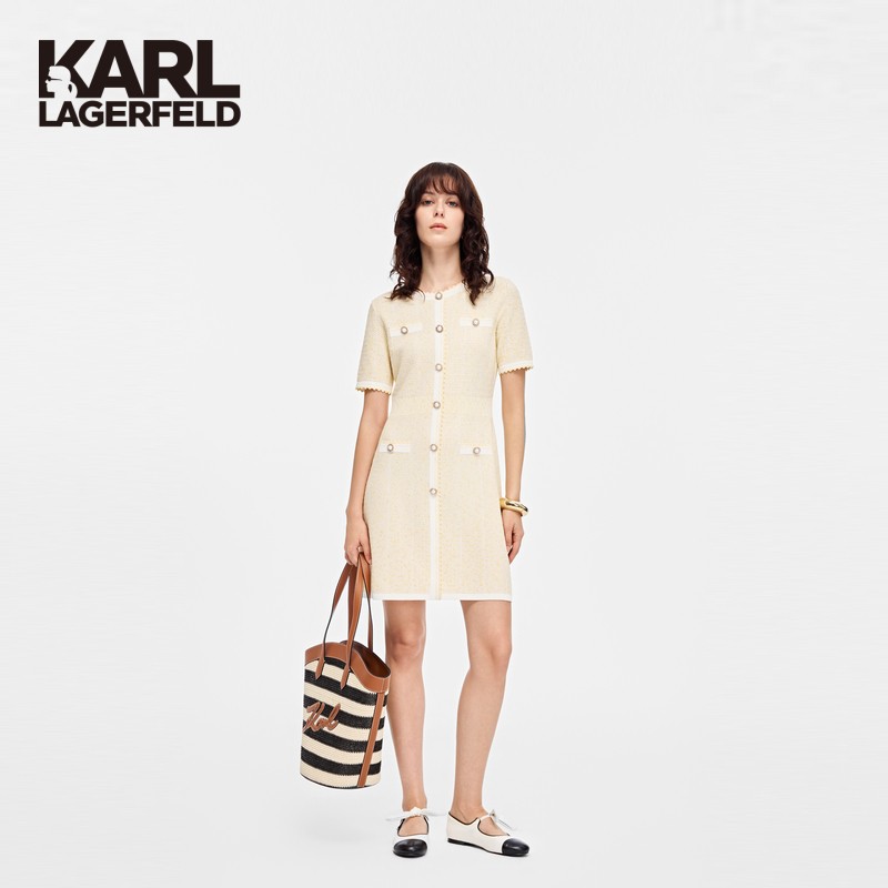 【杨光专属】KARL LAGERFELD 短袖花边撞色小香风连衣裙P22E1356商品图