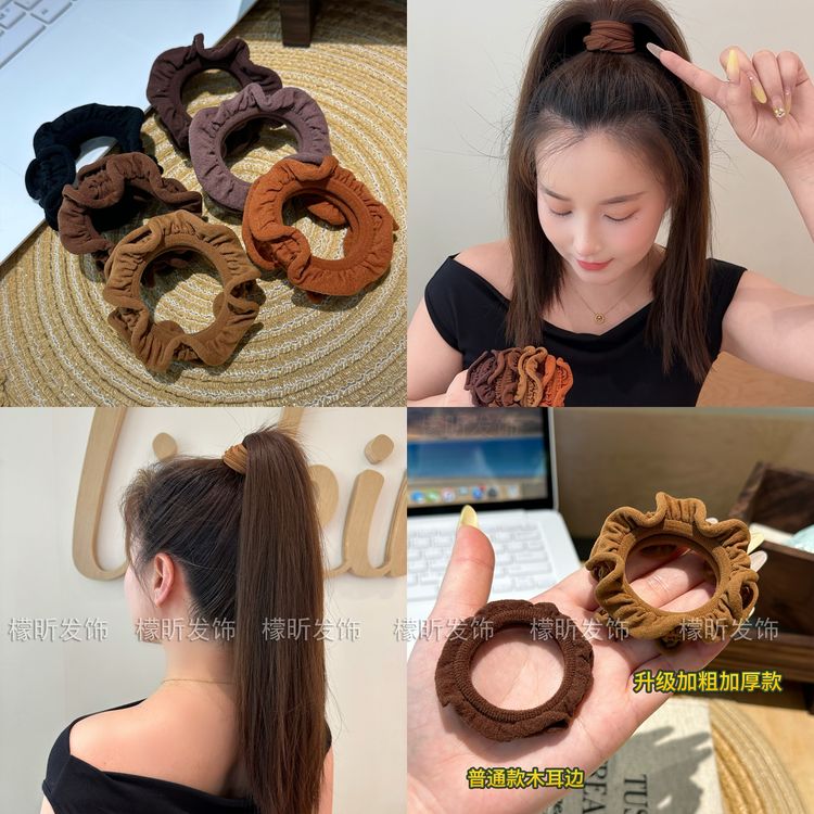 升级加粗木耳边发圈扎高马尾丸子头发绳无接缝时尚简约头绳皮筋商品图