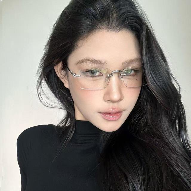纯欲无框眼镜女御姐金丝斯文无边镜框近视可配度数高级智感平光镜商品图