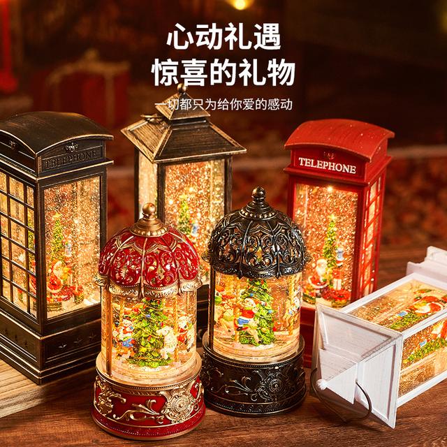 圣诞节礼物电话亭音乐盒八音盒飘雪下雪花圣诞装饰老人雪人摆件商品图