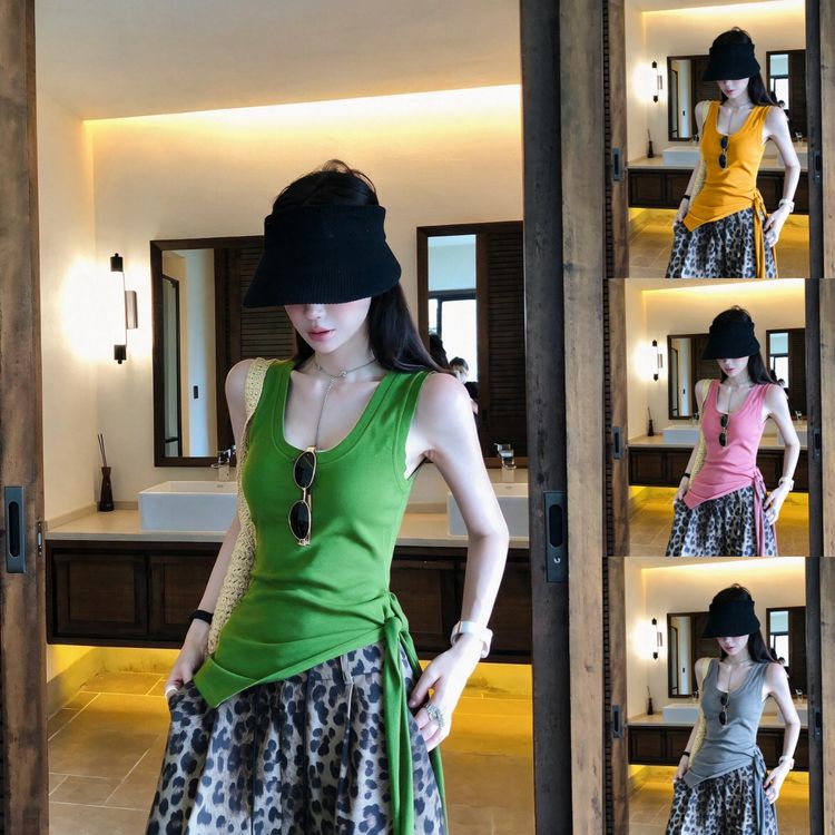 2026夏季无袖吊带背心女夏日辣妹穿搭修身显瘦绑带不规则上衣1384商品图