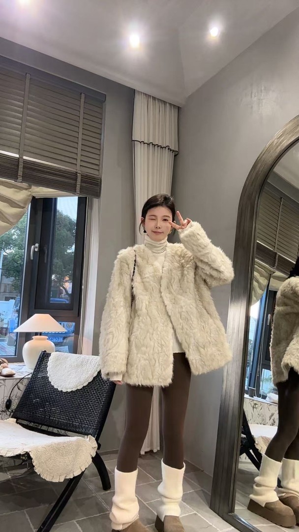 【美子】柏林少女～冬季新款时尚百搭毛峰渐变感毛毛外套商品图