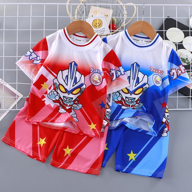 会发光的奥凸曼儿童速干套装男童运动上衣短裤两件套篮球服足球服商品图