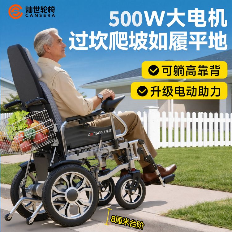 灿世D10老人专用可折叠轻便电动轮椅车智能全自动可躺残疾人四轮户外旅游公园散步代步车商品图
