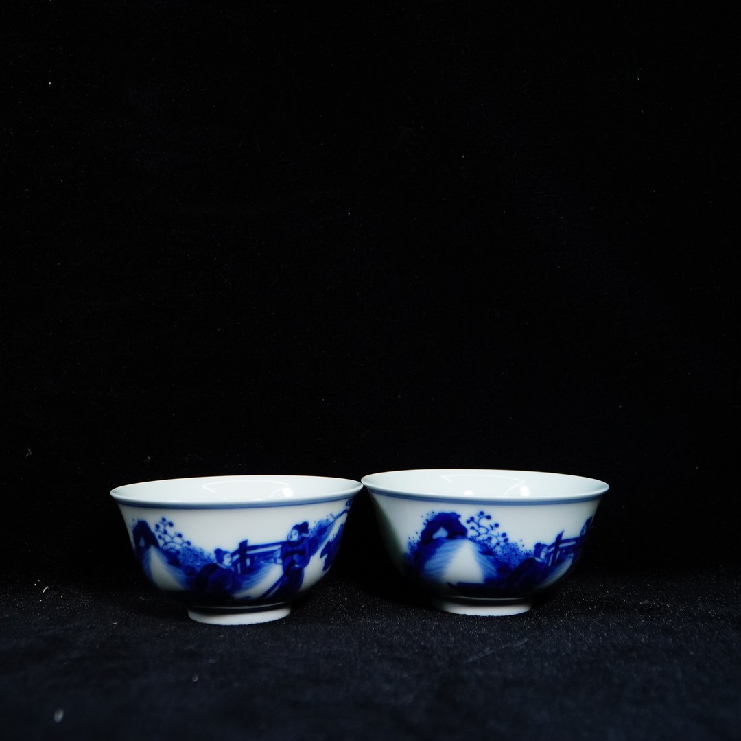 lot6205-J5清·青花人物纹杯一对-d8.5-JD-XL06250008401014商品图