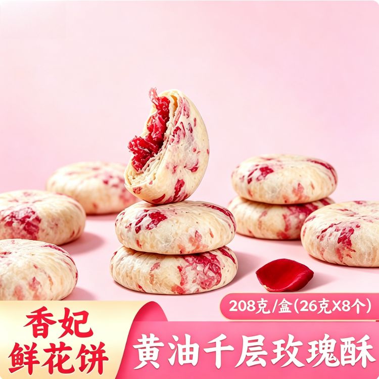 黄油玫瑰鲜花饼 云南特产香妃鲜花饼早餐下午茶甜点休闲解馋零食商品图