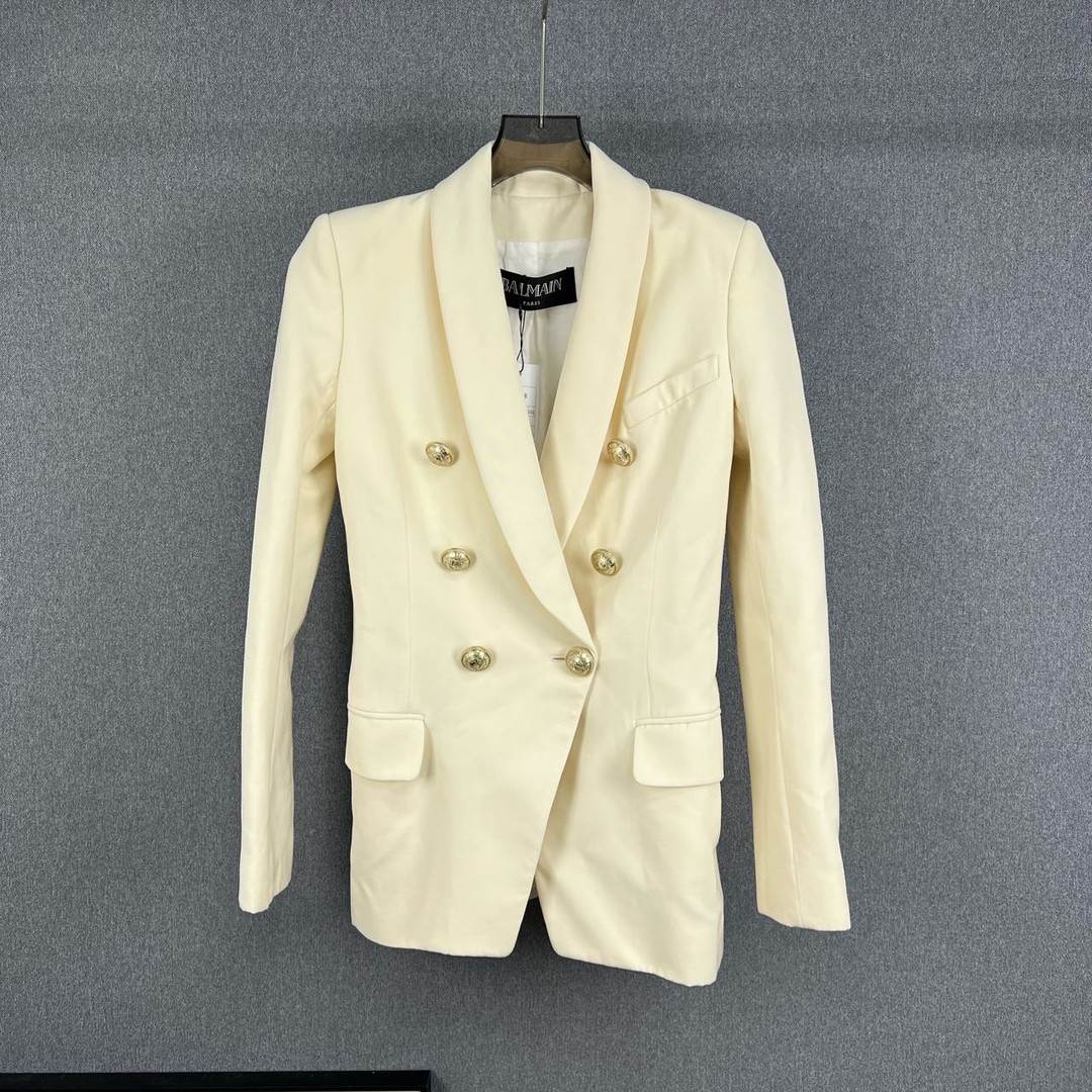 99新 YSL/圣罗兰 巴尔曼米色双排扣西装 西服 34码12125商品图