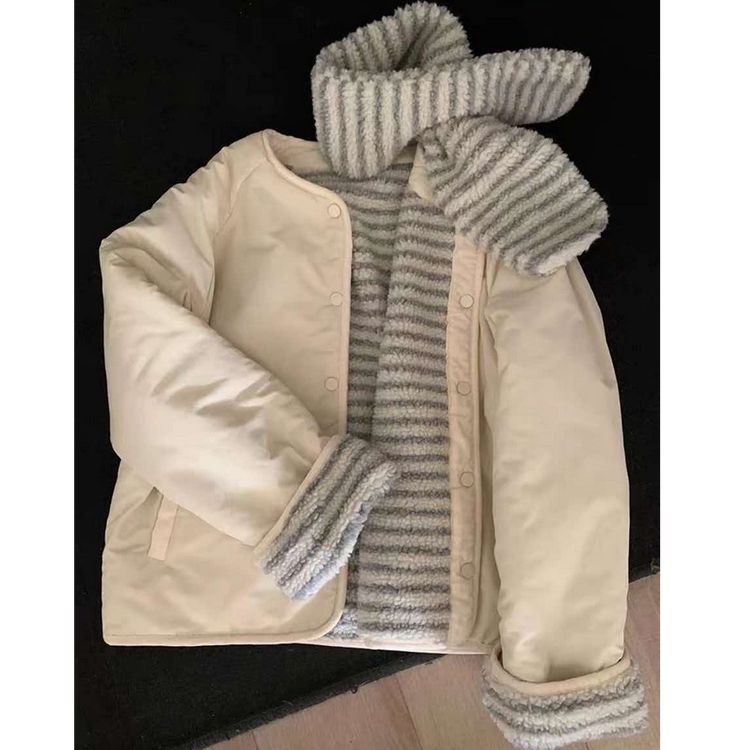 【原版➕运费险】韩系休闲棉服两面穿外套女短款配围巾冬季小众宽松商品图