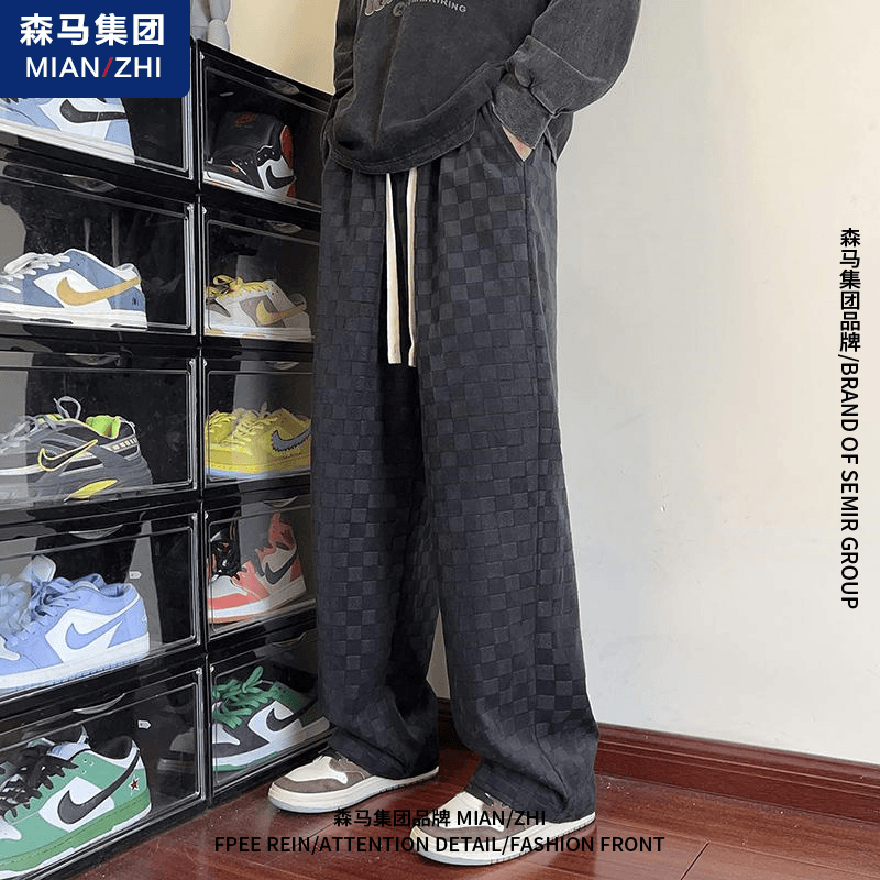 棉致休闲长裤秋季男士垂感华夫格日系百搭拖地高街潮流宽松直筒裤商品图