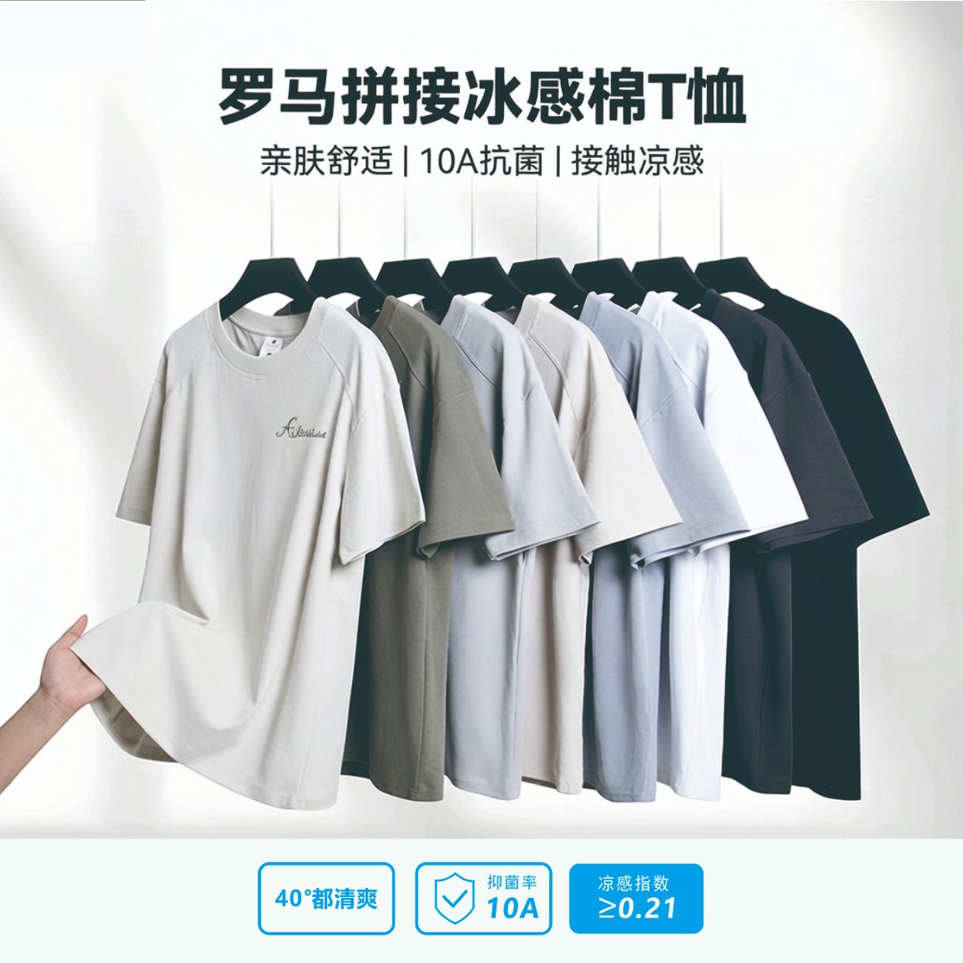 天丝罗马棉 凉感短袖男t爆款2026新款宽松大码男装  （刺绣款）商品图