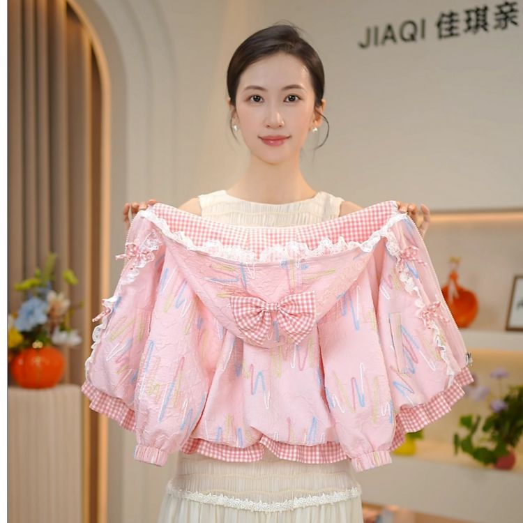 【佳琪妈】2026新款女童秋季刺绣粉色连帽外套-7181商品图
