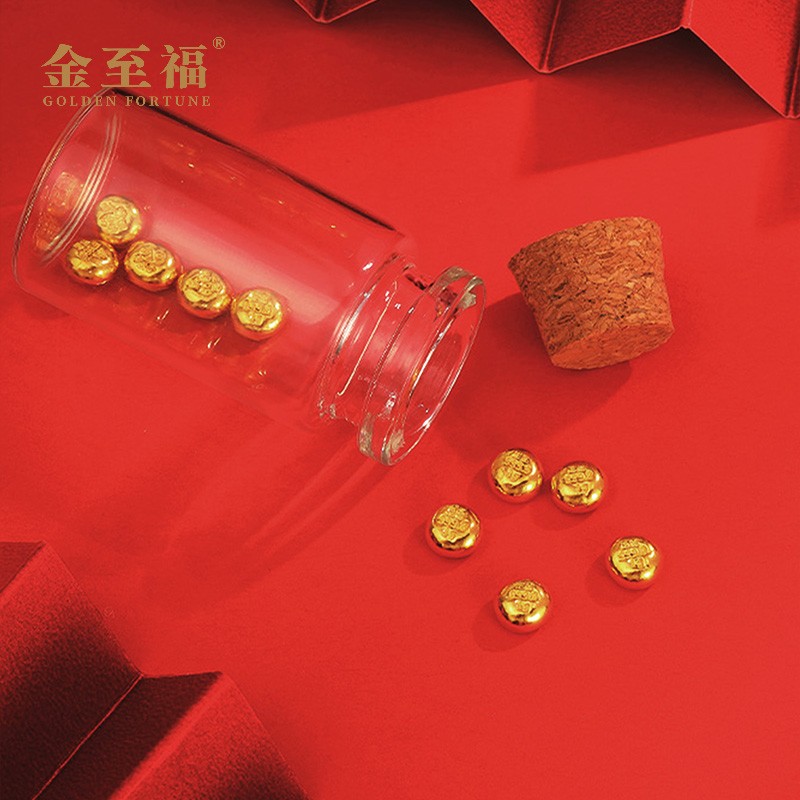 金至福足金999.9实心1g金锭金豆福豆投资收藏多克重带钢印TD0004商品图