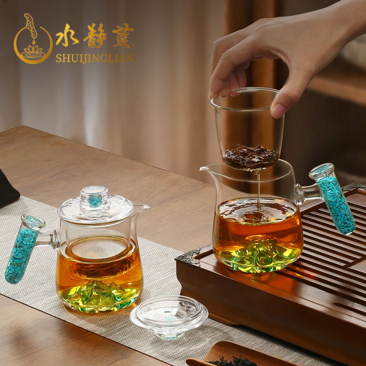 水静莲泡茶壶家用玻璃防烫鹰嘴熔炼水晶耐热公道杯纯手工加厚中式商品图