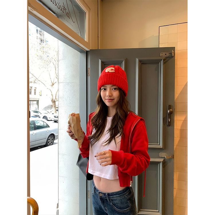 番茄妹妹Tomatosister “红色连帽短款卫衣” 早秋宽松休闲外套女商品图