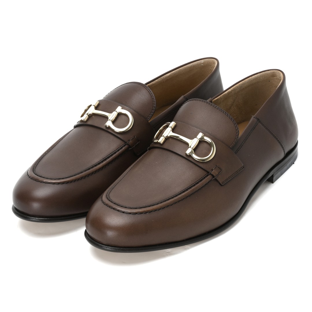 FERRAGAMO/菲拉格慕纯色牛皮革金属扣饰男士休闲乐福鞋0757633商品图