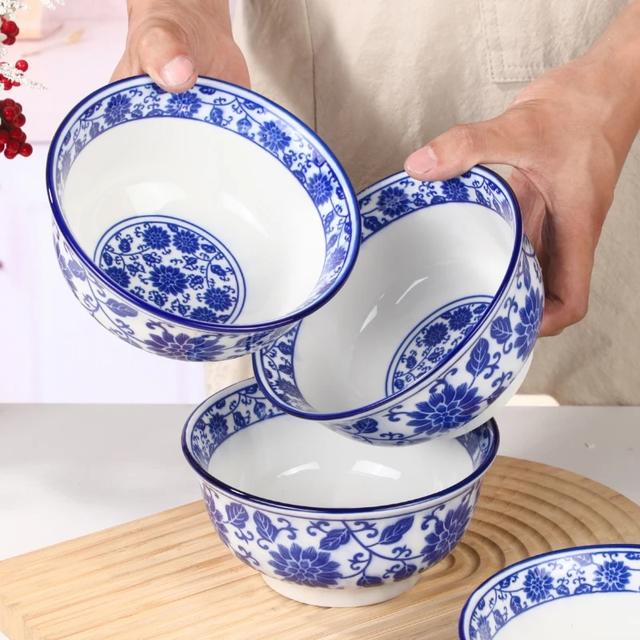 4只装6英寸青花瓷家用陶瓷面碗缠枝莲牛肉拉面碗粥碗ty商品图