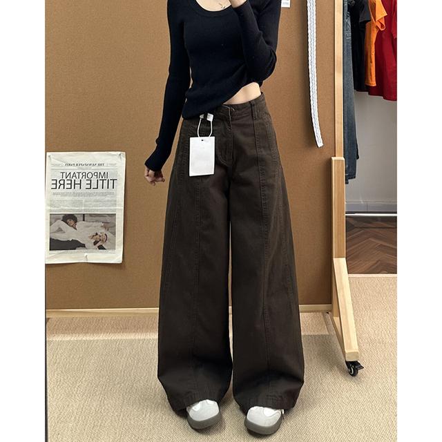 美拉德棕咖色弯刀牛仔裤女2026夏秋新款高腰宽松显瘦休闲阔腿裤子商品图