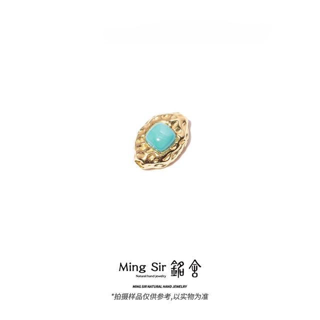【铭舍】原矿绿松石S925银镶嵌锤纹背云时尚简约珠宝奇石-10.10商品图