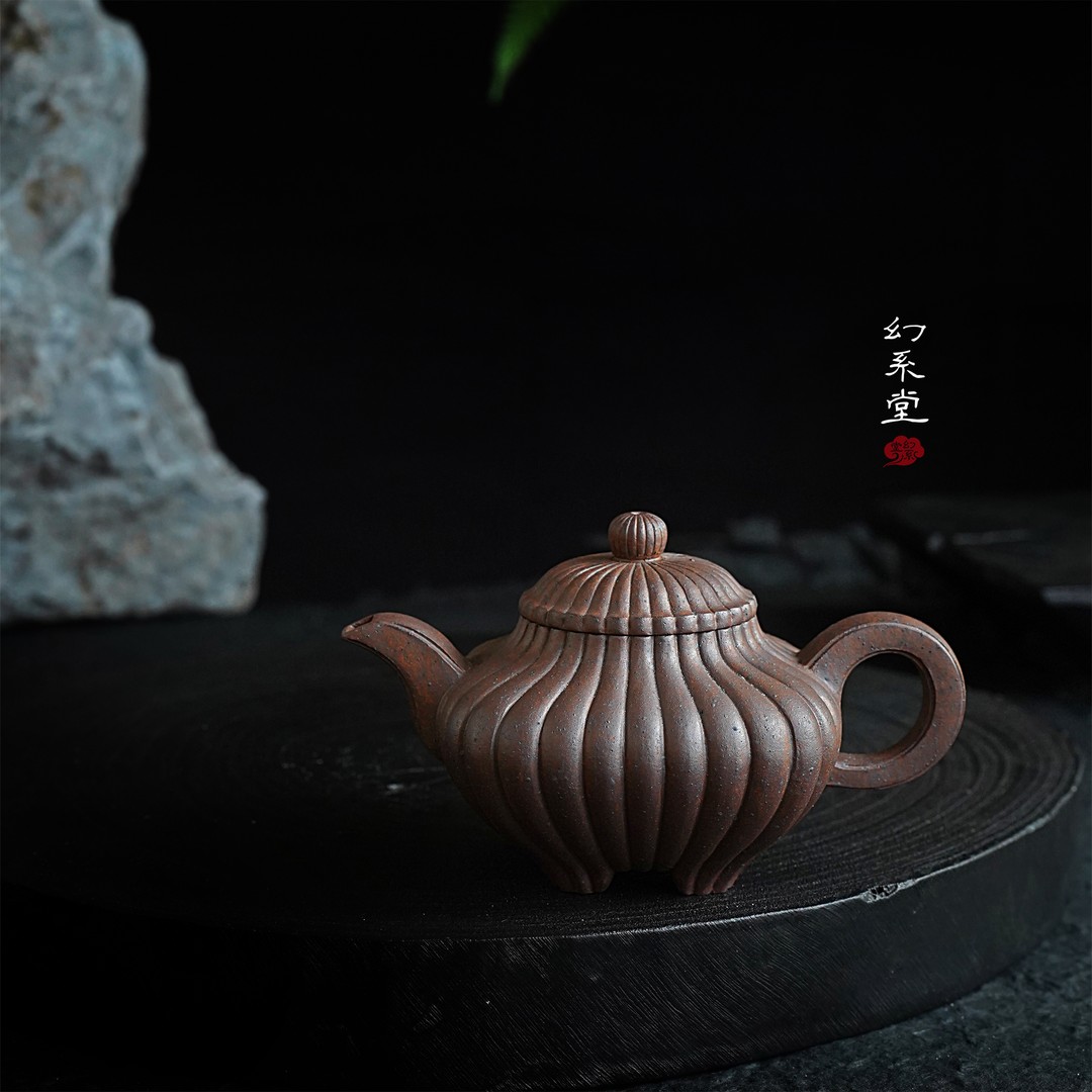 幻系堂-黄龙山原矿紫砂壶 黑铁沙 筋纹四方传炉 210cc商品图
