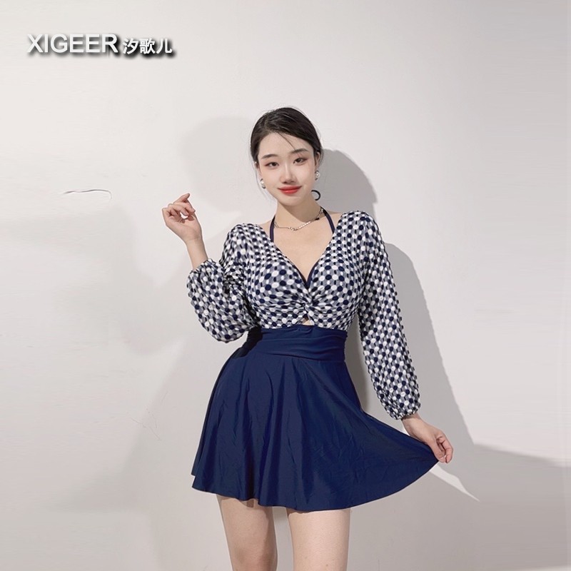 【烟雨霓裳】2025新款长袖防晒遮肉显瘦保守气质连体泳衣女款商品图