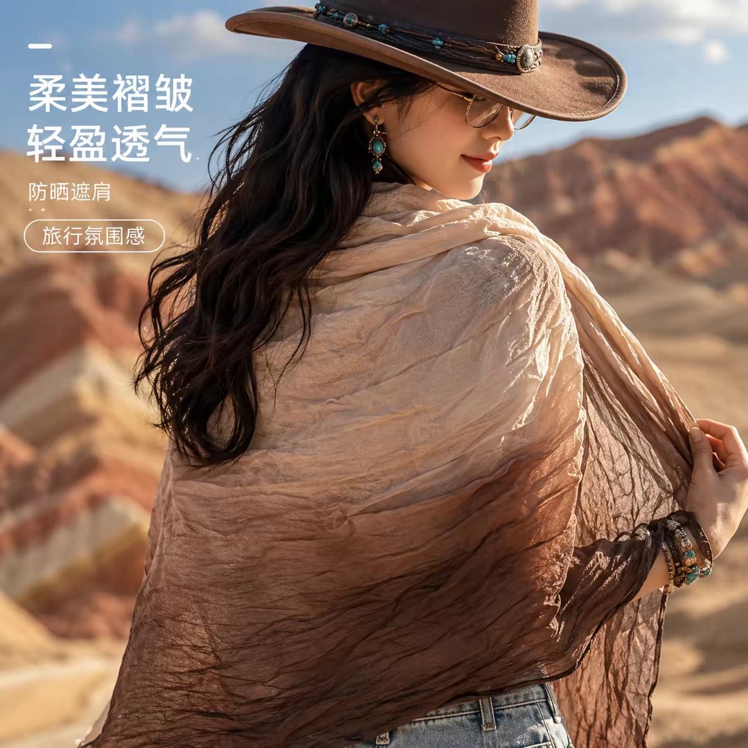 （废土风170*85）棉麻围巾遮阳旅游四季款披肩百搭压皱款柔软舒适商品图