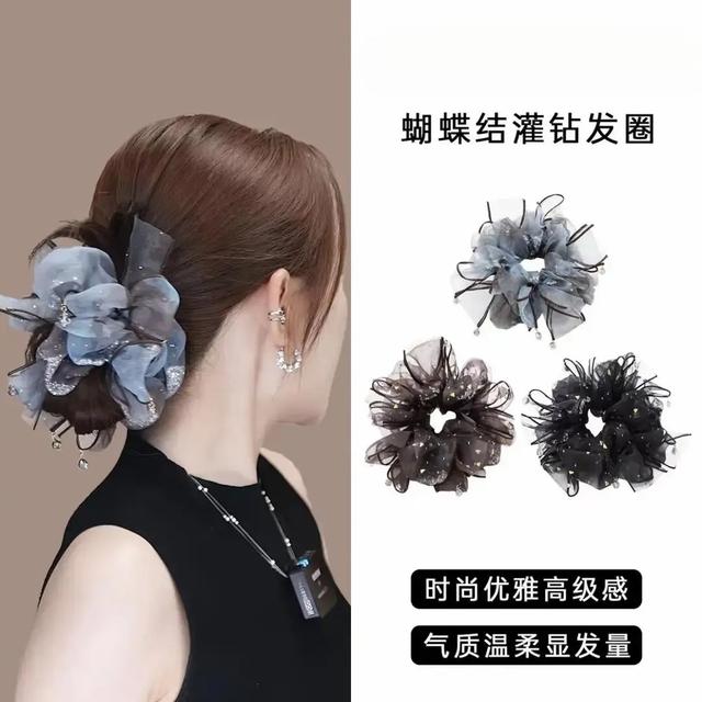 夏日大肠发圈女高级感轻奢气质扎马尾丸子头花皮筋发绳发饰盘发器商品图