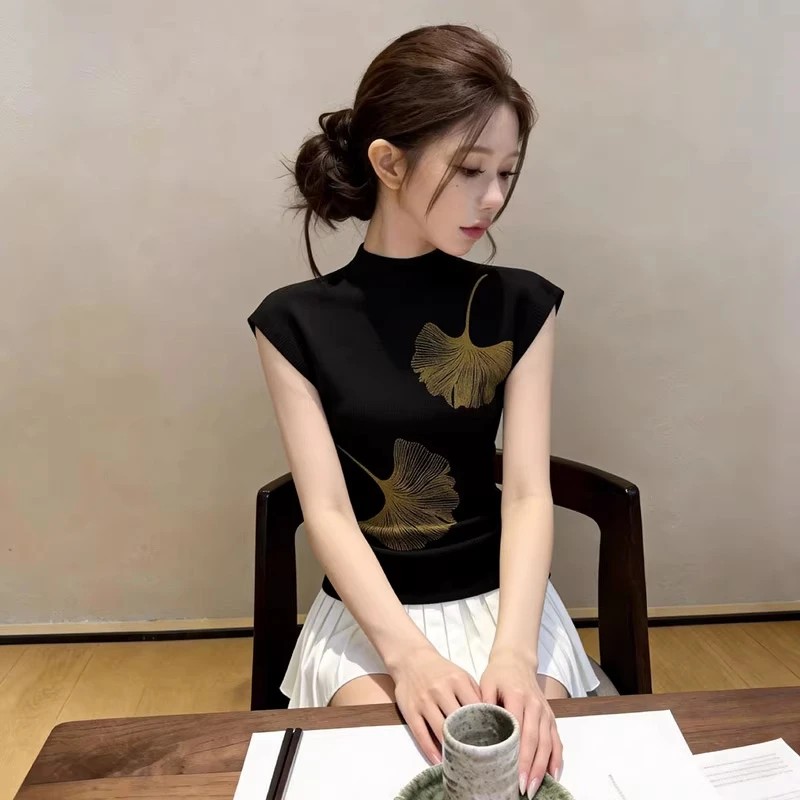 2026夏季新款背心女轻奢高级短袖无袖印花百搭独特设计感洋气上衣商品图
