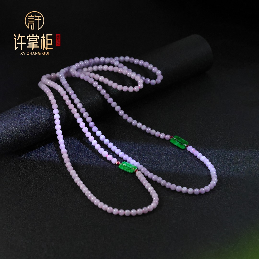 许掌柜｜18K金翡翠项链天然缅甸翡翠A货紫珠方扣单件多样性随机发商品图