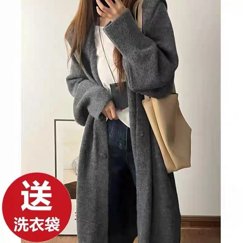 大连帽2026秋冬新款针织开衫毛衣外套宽松女慵懒风气质大衣AH6688商品图